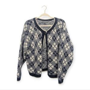 Vintage Maurices Blue & Cream Mohair Blend Button Front Cardigan Size L